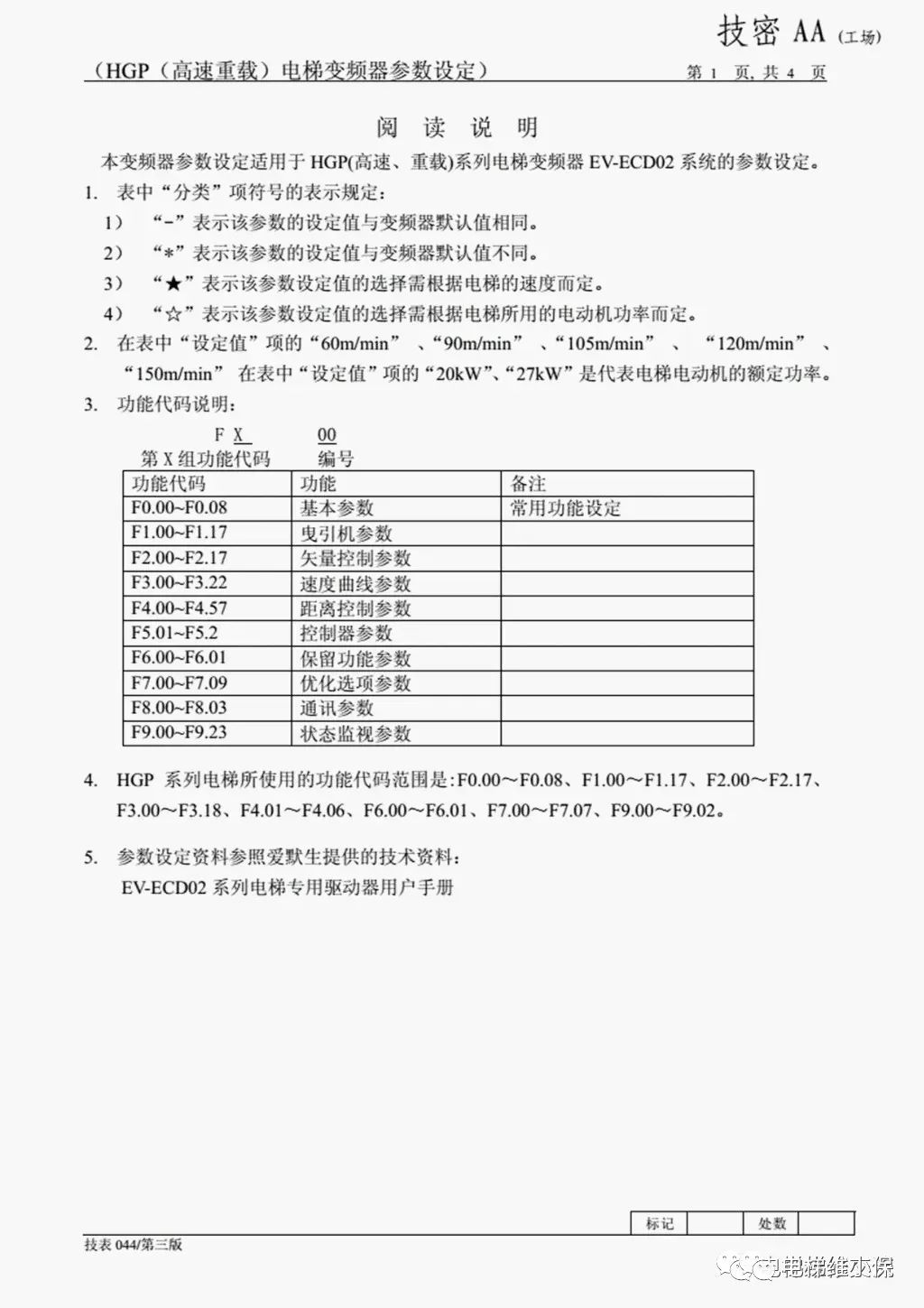 日立HGP电梯变频器参数设定 日立HGP电梯变频器参数设定