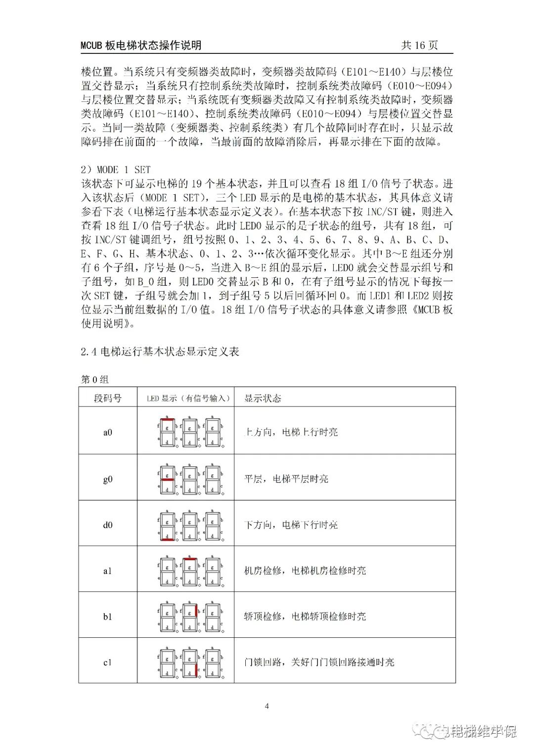 MCUB板电梯状态操作说明 MCUB板电梯状态操作说明