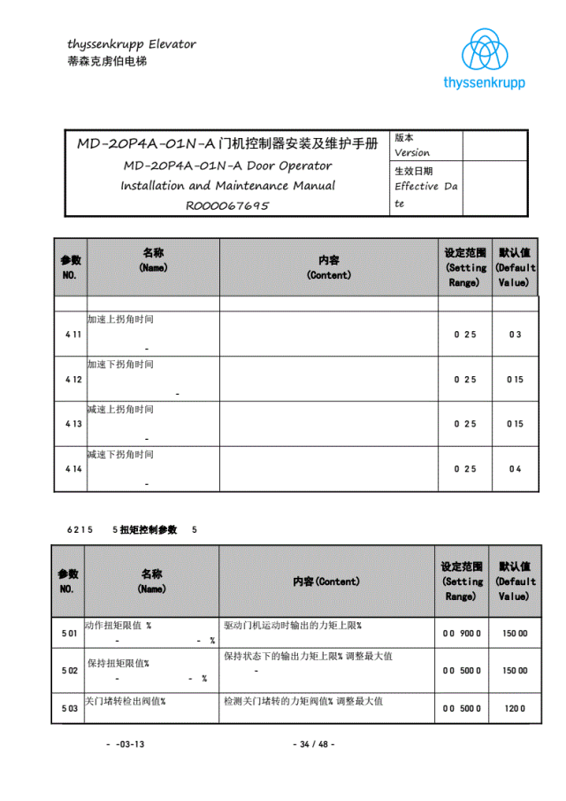 蒂森K400门机调试资料