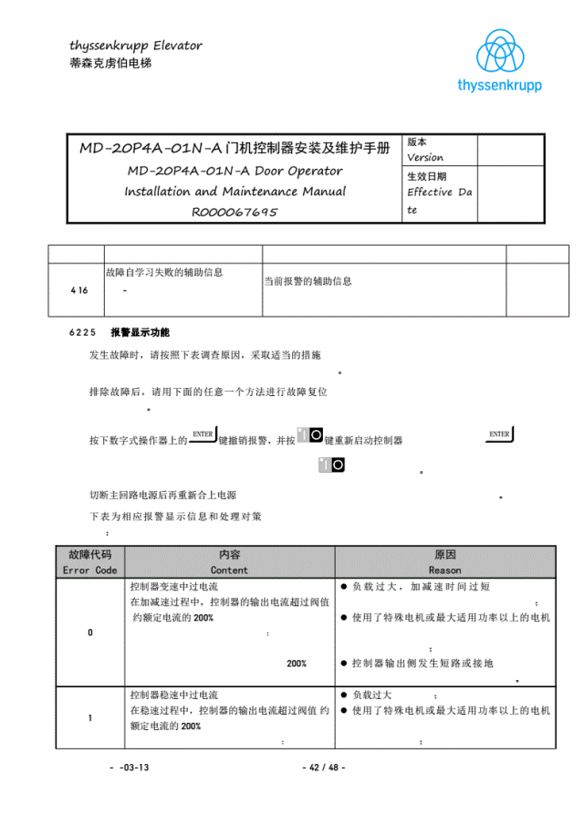 蒂森K400门机调试资料