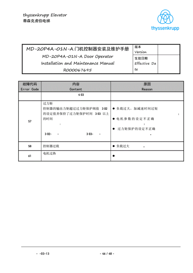 蒂森K400门机调试资料