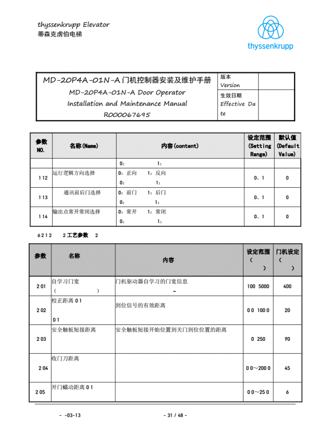 蒂森K400门机调试资料