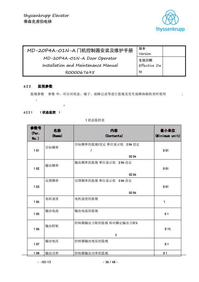 蒂森K400门机调试资料