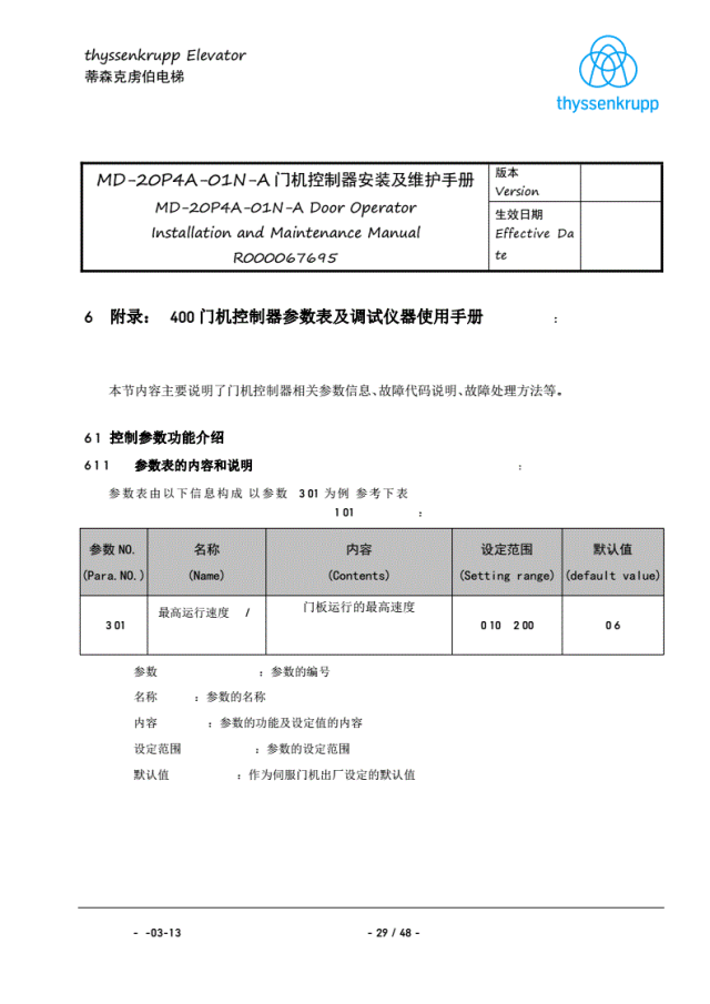 蒂森K400门机调试资料