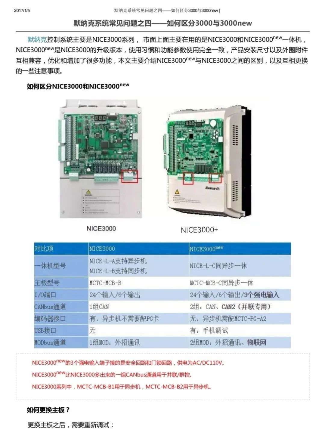 默纳克3000与3000+区别说明及更换
