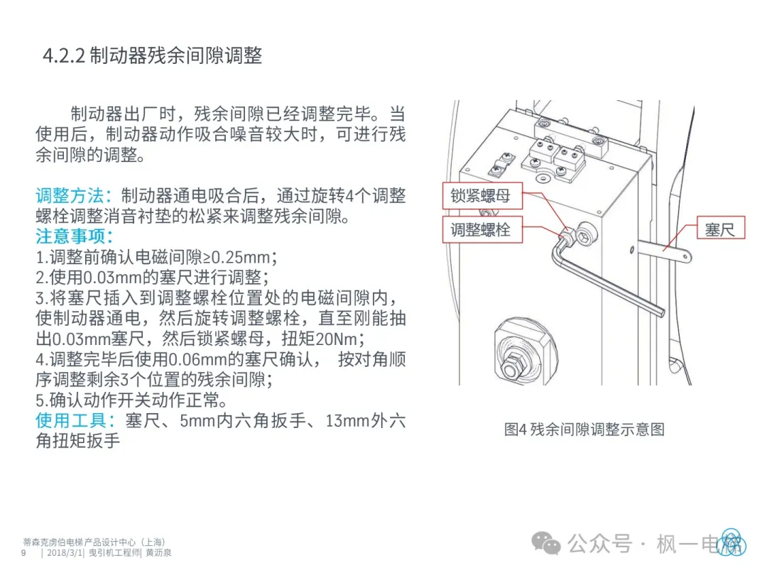 电梯块式抱闸调整说明
