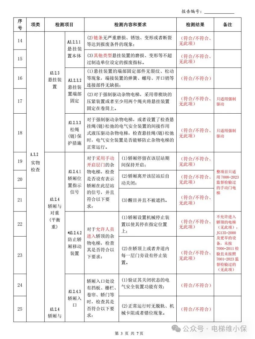 7008杂物电梯自检填写示例