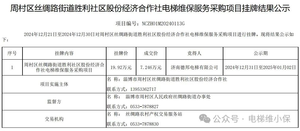 83台电梯维保价格：7万元/年